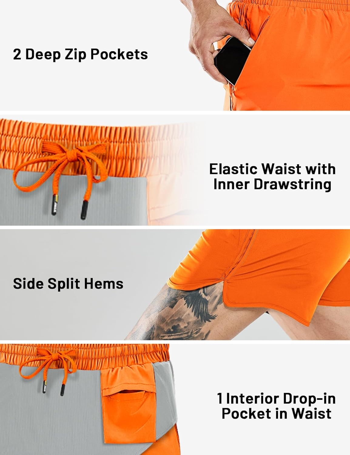 image:imageMIER Mens 3 Inches Quick Dry Running Shorts Liner Lightweight Water Resistant Athletic Workout Lined ShortsOrange 3 Inch