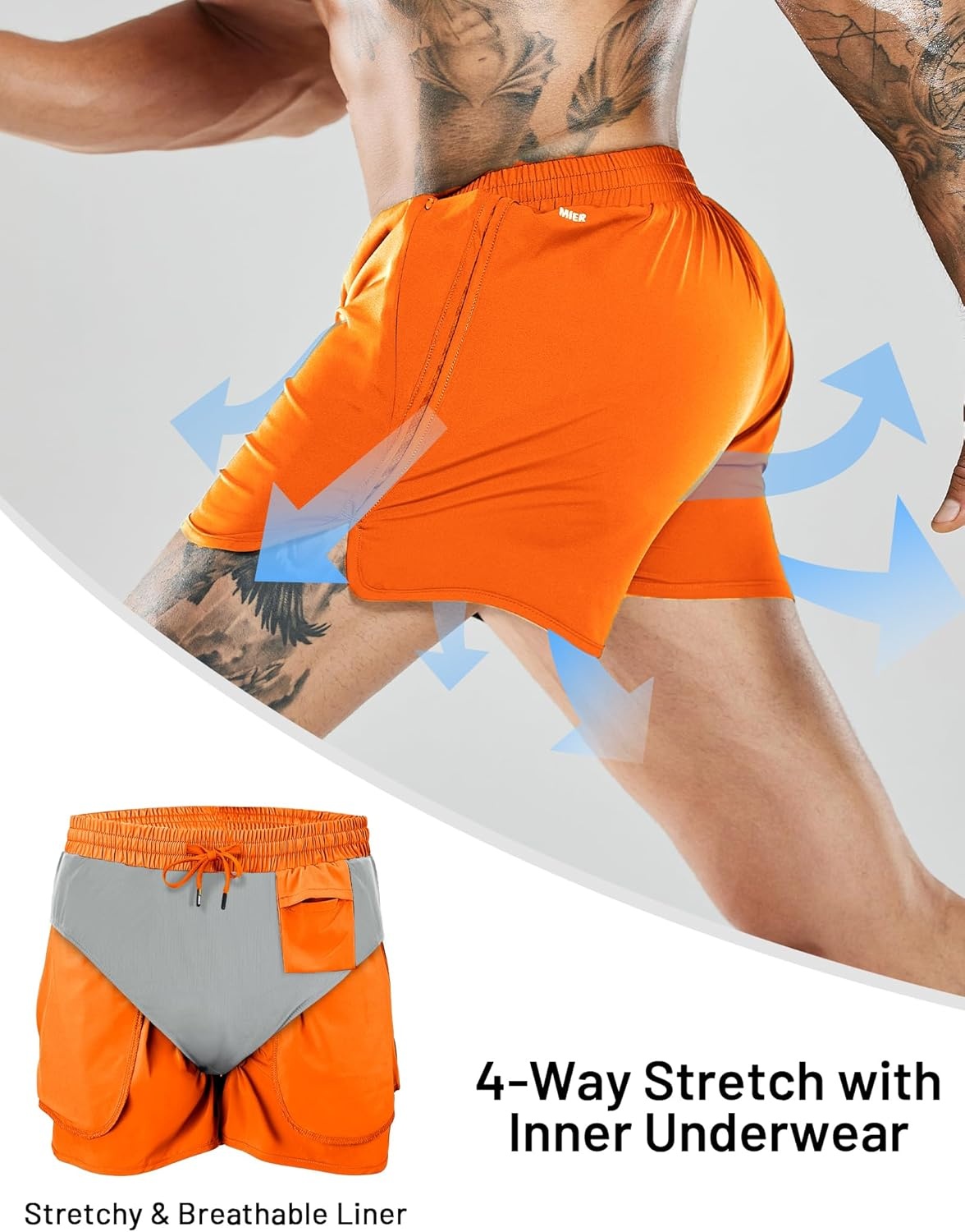 image:imageMIER Mens 3 Inches Quick Dry Running Shorts Liner Lightweight Water Resistant Athletic Workout Lined ShortsOrange 3 Inch