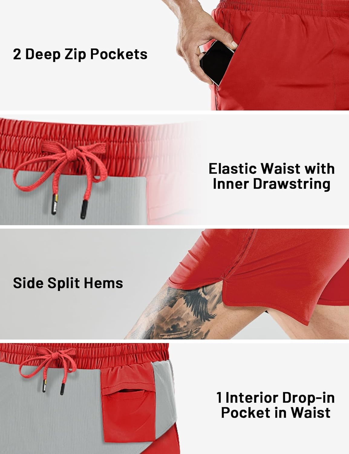 image:imageMIER Mens 3 Inches Quick Dry Running Shorts Liner Lightweight Water Resistant Athletic Workout Lined ShortsRed 3 Inch