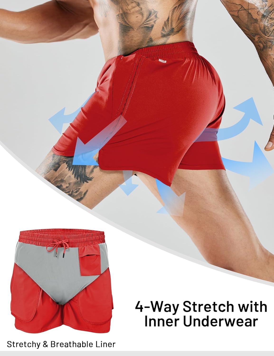 image:imageMIER Mens 3 Inches Quick Dry Running Shorts Liner Lightweight Water Resistant Athletic Workout Lined ShortsRed 3 Inch
