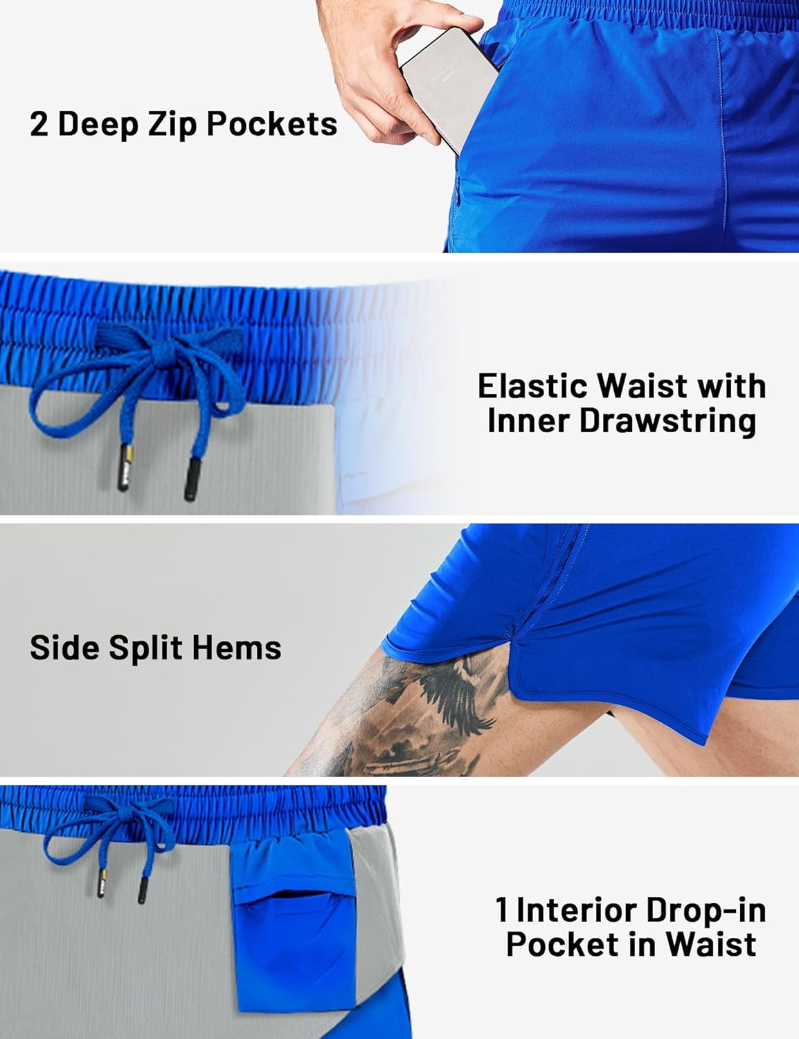 image:imageMIER Mens 3 Inches Quick Dry Running Shorts Liner Lightweight Water Resistant Athletic Workout Lined ShortsRoyal Blue 3 Inch