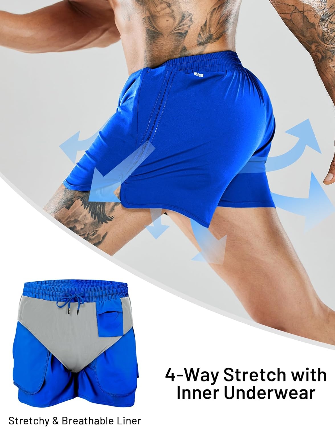 image:imageMIER Mens 3 Inches Quick Dry Running Shorts Liner Lightweight Water Resistant Athletic Workout Lined ShortsRoyal Blue 3 Inch