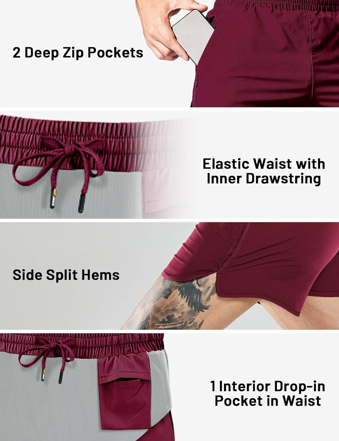 image:imageMIER Mens 3 Inches Quick Dry Running Shorts Liner Lightweight Water Resistant Athletic Workout Lined ShortsWine 3 Inch