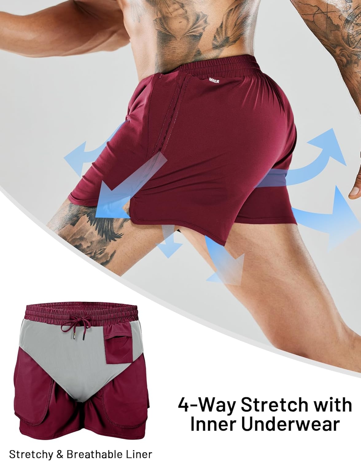 image:imageMIER Mens 3 Inches Quick Dry Running Shorts Liner Lightweight Water Resistant Athletic Workout Lined ShortsWine 3 Inch