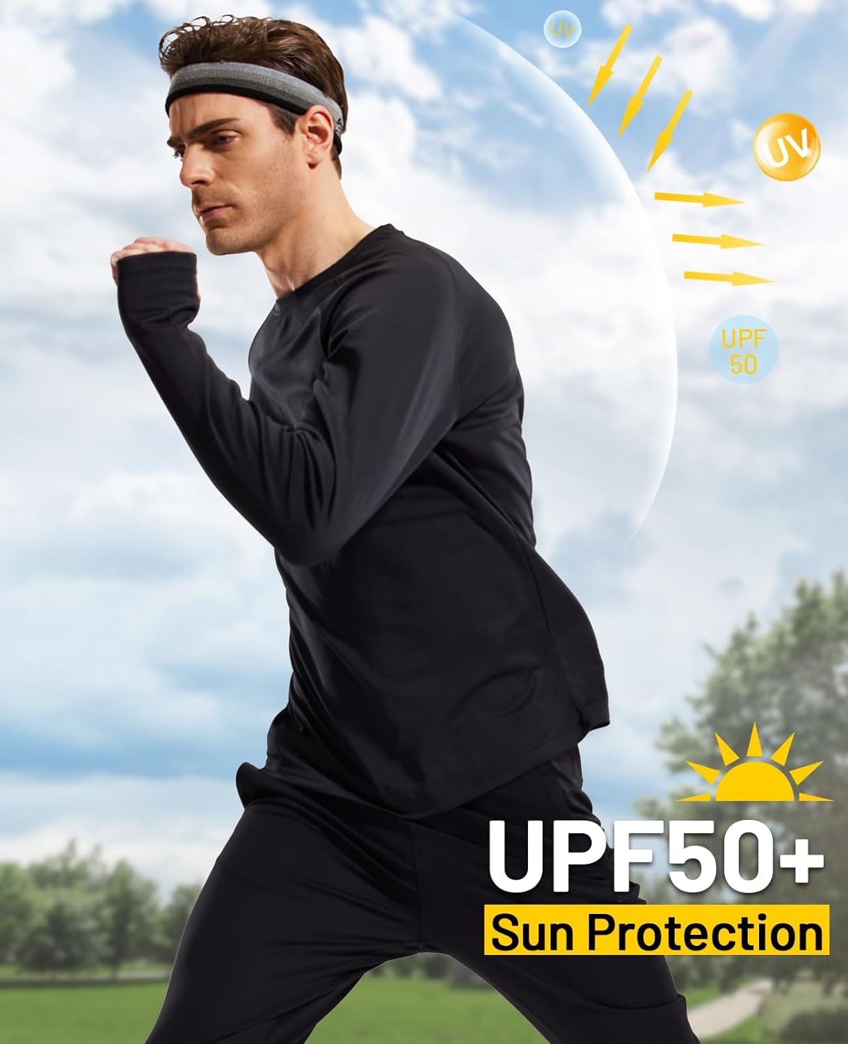 image:imageMIER Mens UPF 50 Sun Shirts Quick Dry Long Sleeve UV Shirts Lightweight Rash Guard Swim TShirts Hiking RunningBlack