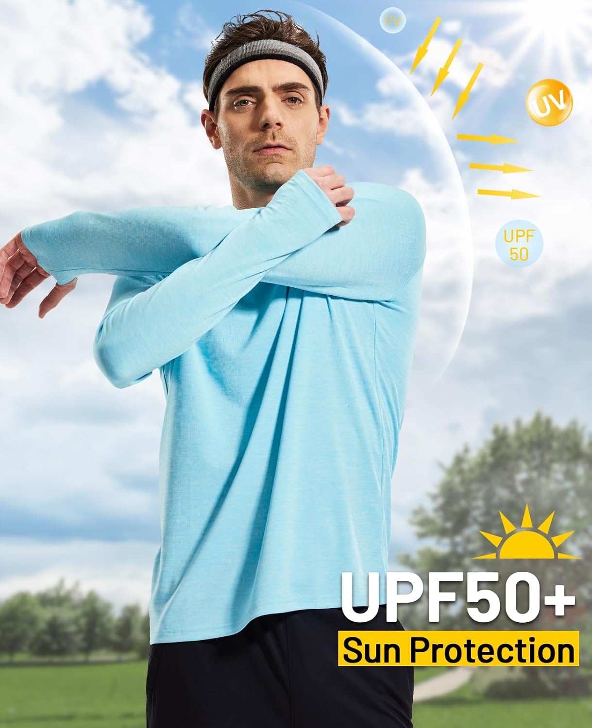 image:imageMIER Mens UPF 50 Sun Shirts Quick Dry Long Sleeve UV Shirts Lightweight Rash Guard Swim TShirts Hiking RunningBlue