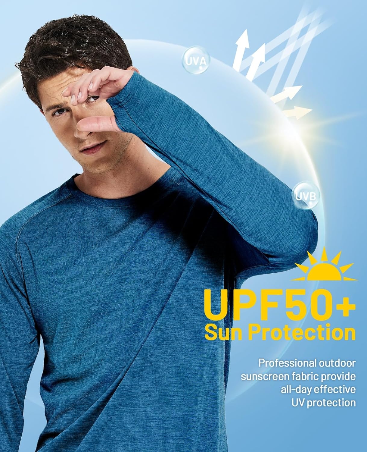 image:imageMIER Mens UPF 50 Sun Shirts Quick Dry Long Sleeve UV Shirts Lightweight Rash Guard Swim TShirts Hiking RunningBrilliant Blue