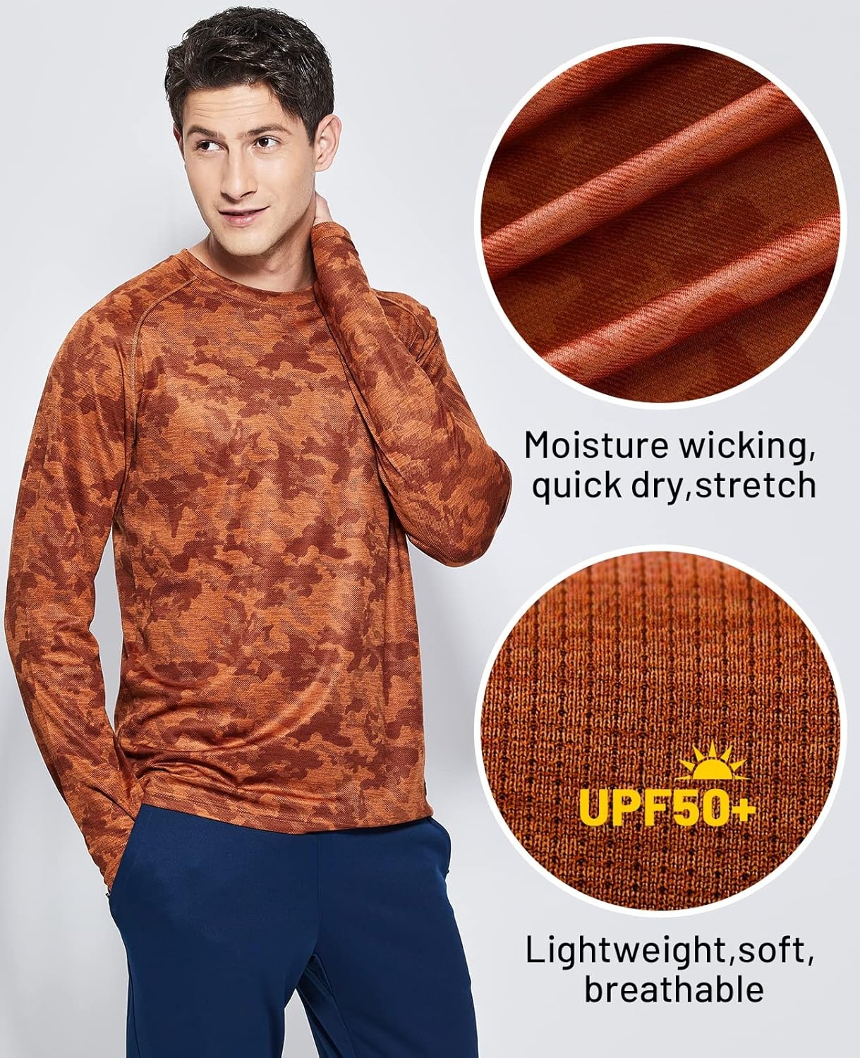 image:imageMIER Mens UPF 50 Sun Shirts Quick Dry Long Sleeve UV Shirts Lightweight Rash Guard Swim TShirts Hiking RunningBrown Camo