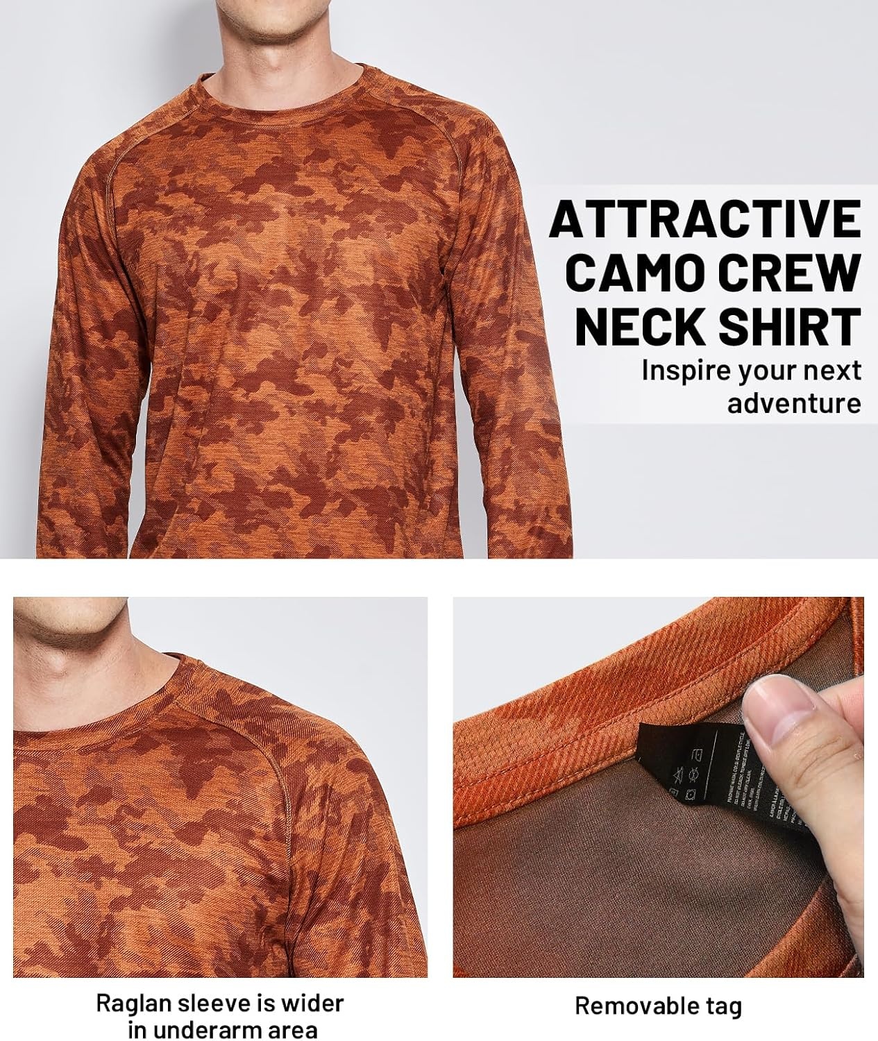 image:imageMIER Mens UPF 50 Sun Shirts Quick Dry Long Sleeve UV Shirts Lightweight Rash Guard Swim TShirts Hiking RunningBrown Camo