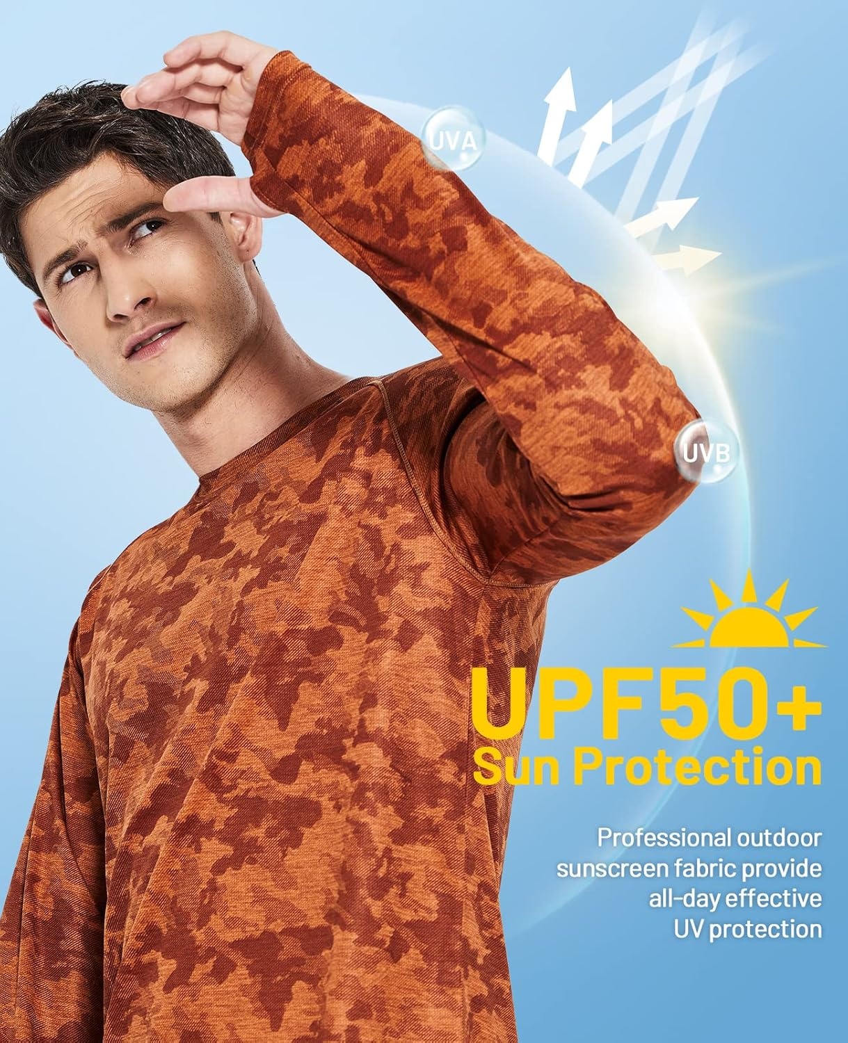 image:imageMIER Mens UPF 50 Sun Shirts Quick Dry Long Sleeve UV Shirts Lightweight Rash Guard Swim TShirts Hiking RunningBrown Camo