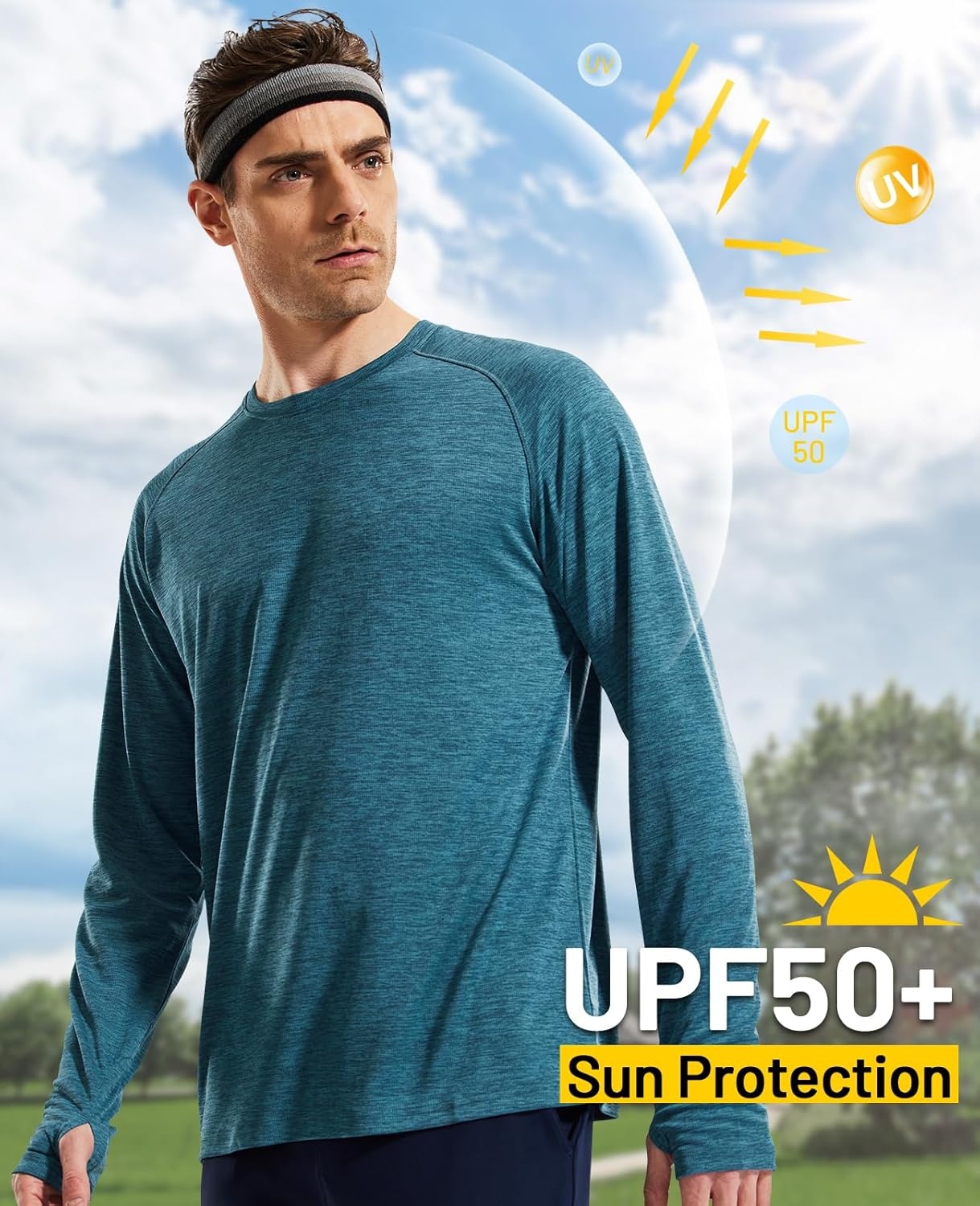 image:imageMIER Mens UPF 50 Sun Shirts Quick Dry Long Sleeve UV Shirts Lightweight Rash Guard Swim TShirts Hiking RunningDark Blue