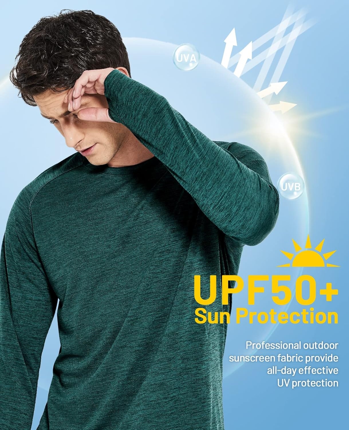 image:imageMIER Mens UPF 50 Sun Shirts Quick Dry Long Sleeve UV Shirts Lightweight Rash Guard Swim TShirts Hiking RunningDark Green