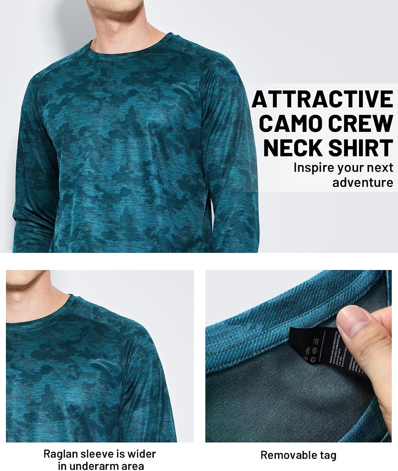 image:imageMIER Mens UPF 50 Sun Shirts Quick Dry Long Sleeve UV Shirts Lightweight Rash Guard Swim TShirts Hiking RunningDark Green Camo