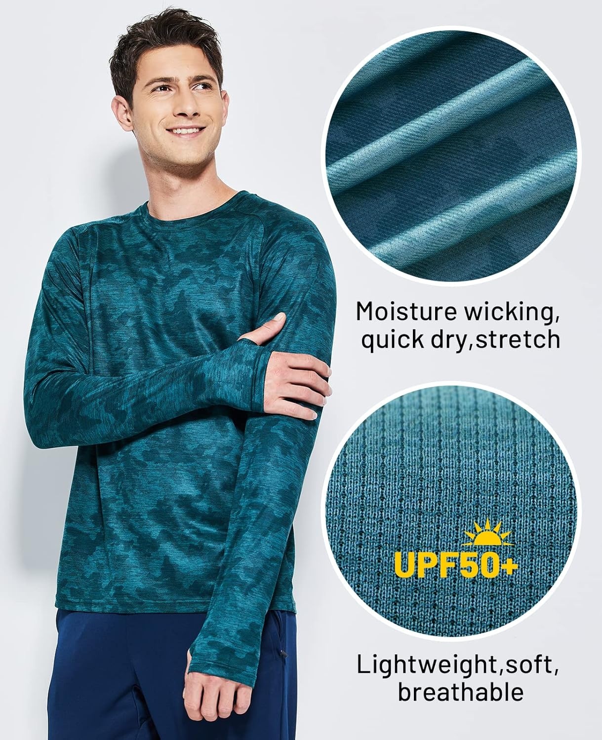image:imageMIER Mens UPF 50 Sun Shirts Quick Dry Long Sleeve UV Shirts Lightweight Rash Guard Swim TShirts Hiking RunningDark Green Camo