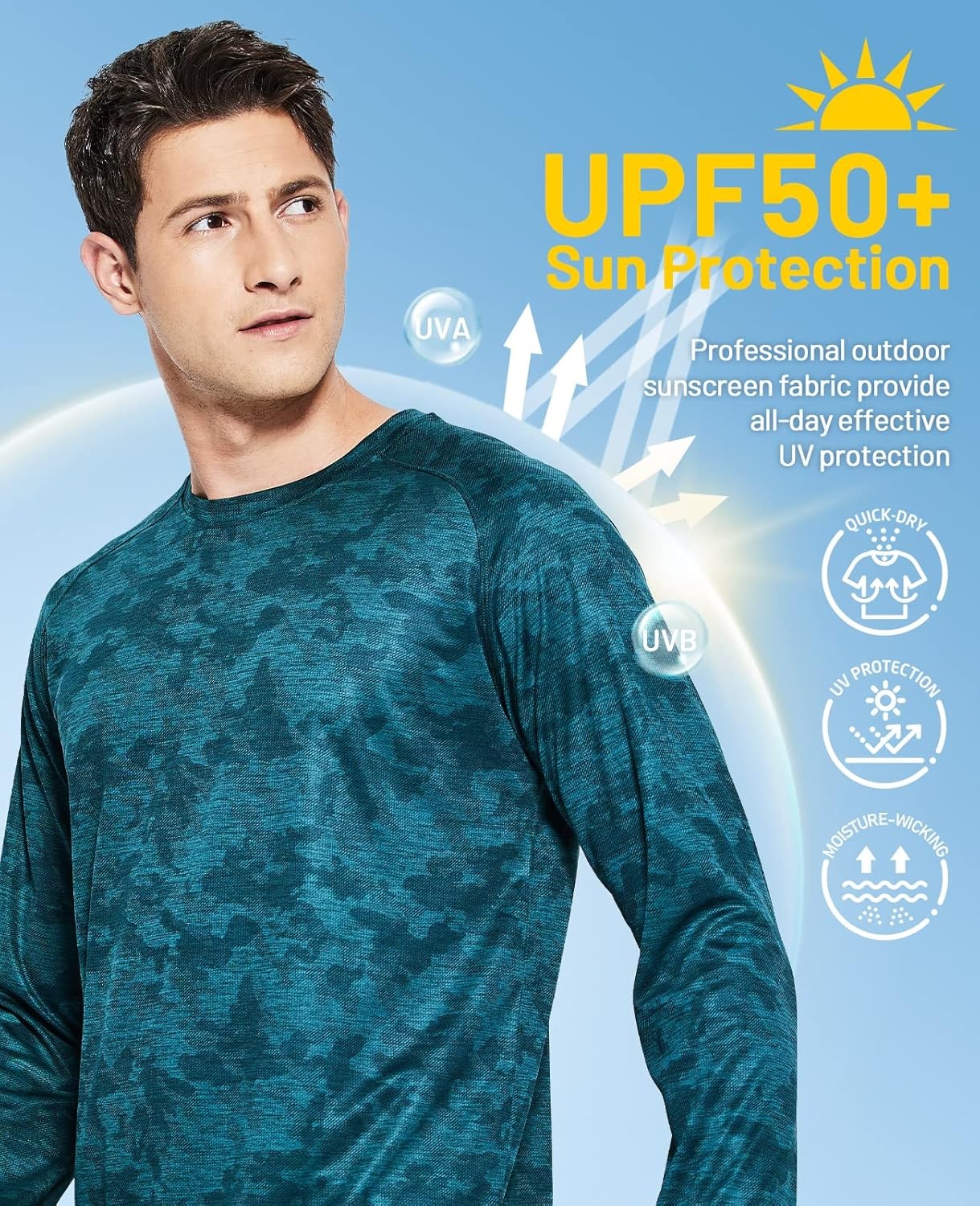 image:imageMIER Mens UPF 50 Sun Shirts Quick Dry Long Sleeve UV Shirts Lightweight Rash Guard Swim TShirts Hiking RunningDark Green Camo