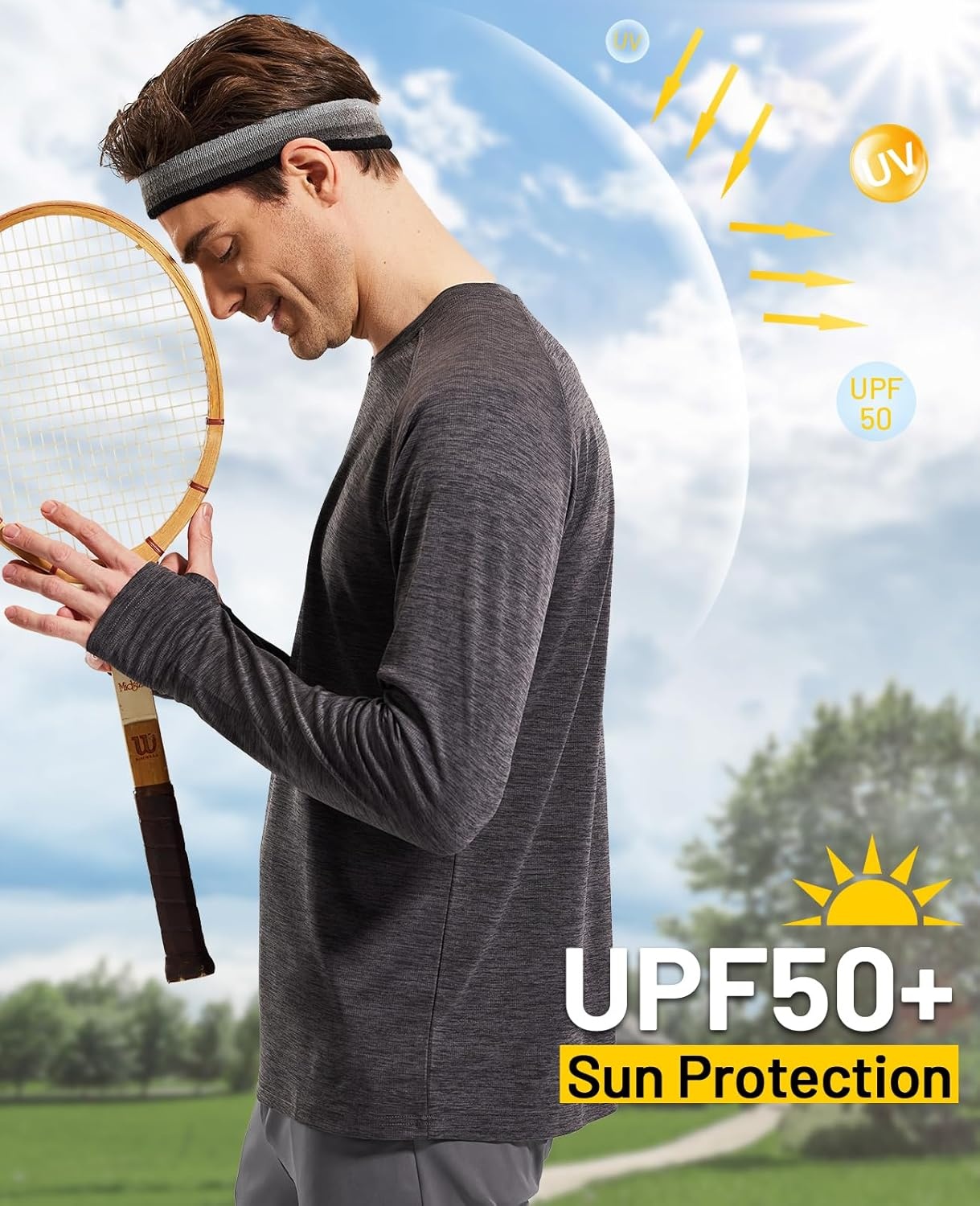 image:imageMIER Mens UPF 50 Sun Shirts Quick Dry Long Sleeve UV Shirts Lightweight Rash Guard Swim TShirts Hiking RunningDark Grey