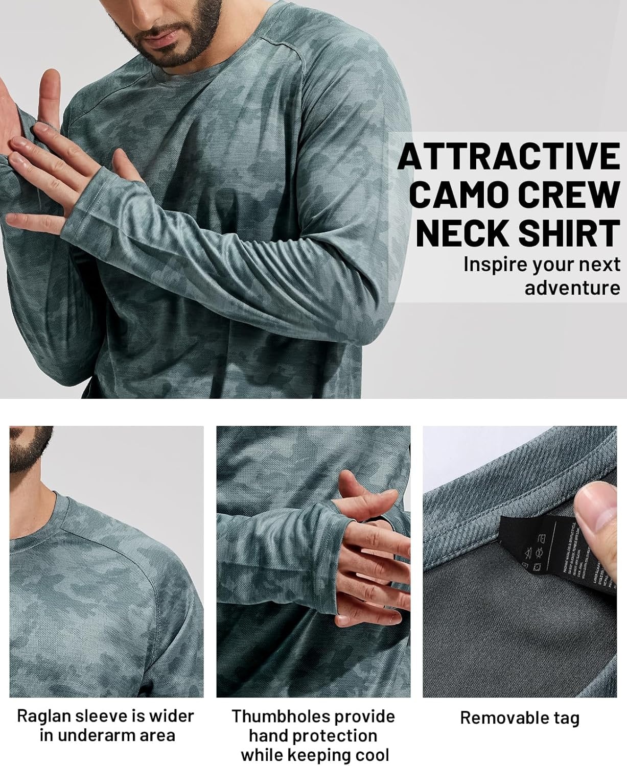 image:imageMIER Mens UPF 50 Sun Shirts Quick Dry Long Sleeve UV Shirts Lightweight Rash Guard Swim TShirts Hiking RunningGreen Camo