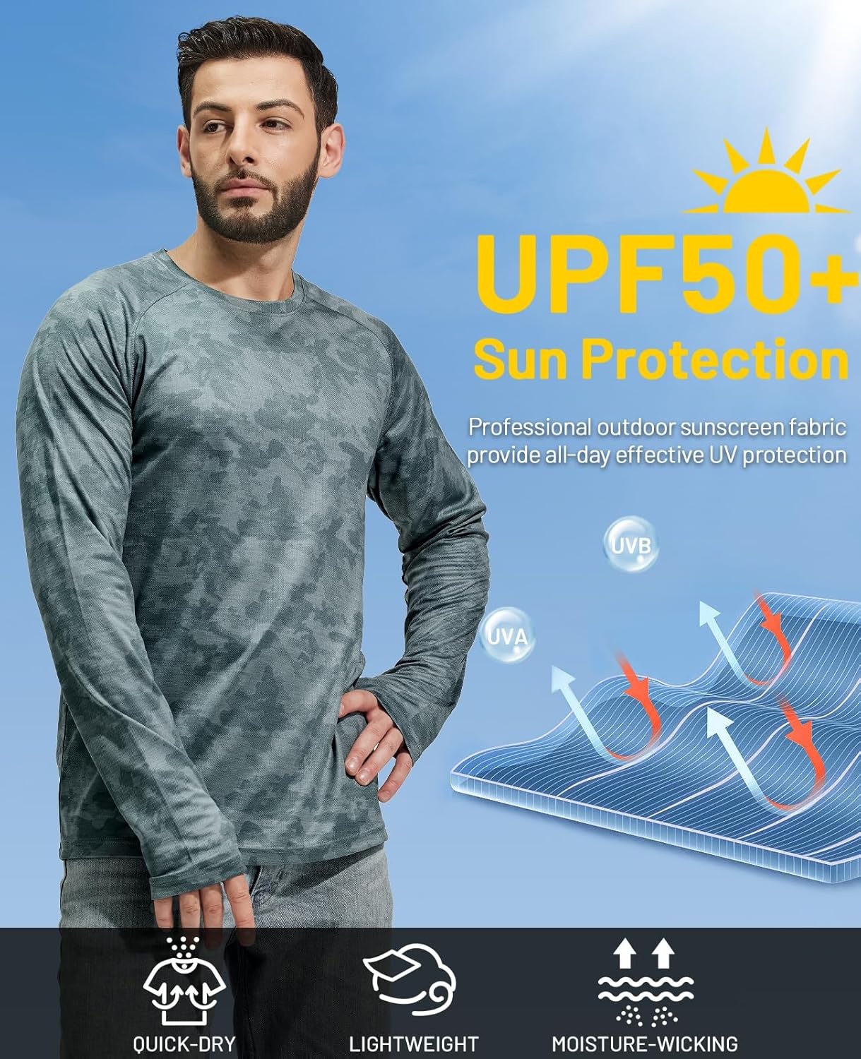 image:imageMIER Mens UPF 50 Sun Shirts Quick Dry Long Sleeve UV Shirts Lightweight Rash Guard Swim TShirts Hiking RunningGreen Camo