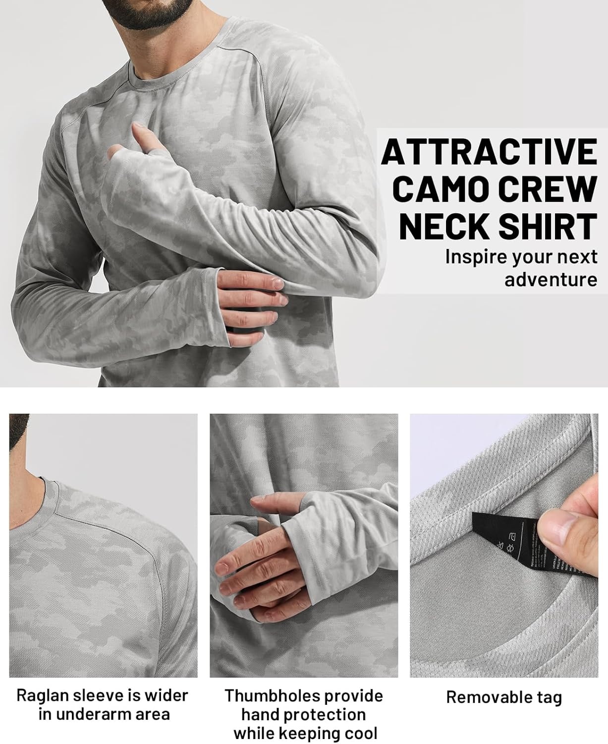 image:imageMIER Mens UPF 50 Sun Shirts Quick Dry Long Sleeve UV Shirts Lightweight Rash Guard Swim TShirts Hiking RunningGrey Camo