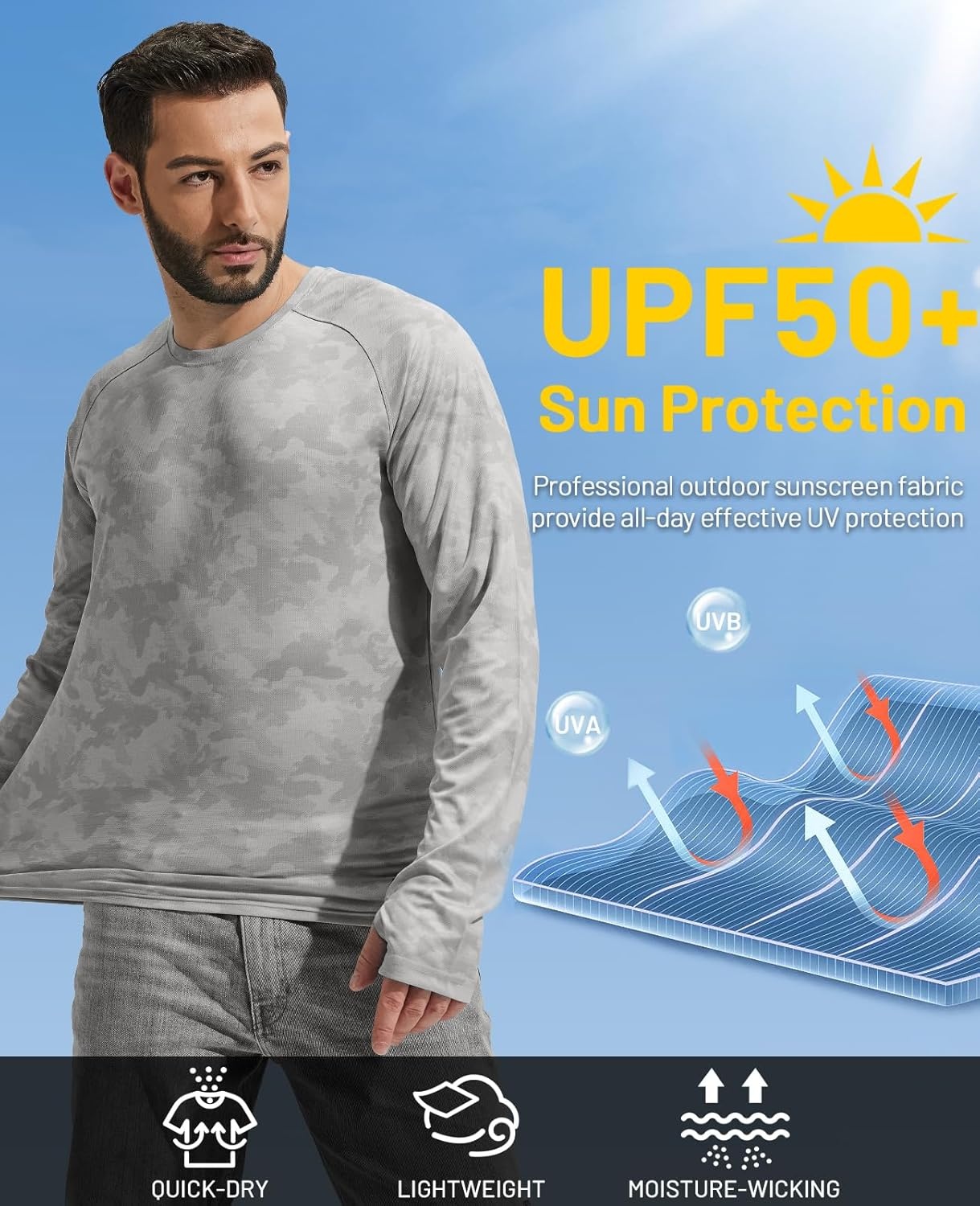 image:imageMIER Mens UPF 50 Sun Shirts Quick Dry Long Sleeve UV Shirts Lightweight Rash Guard Swim TShirts Hiking RunningGrey Camo