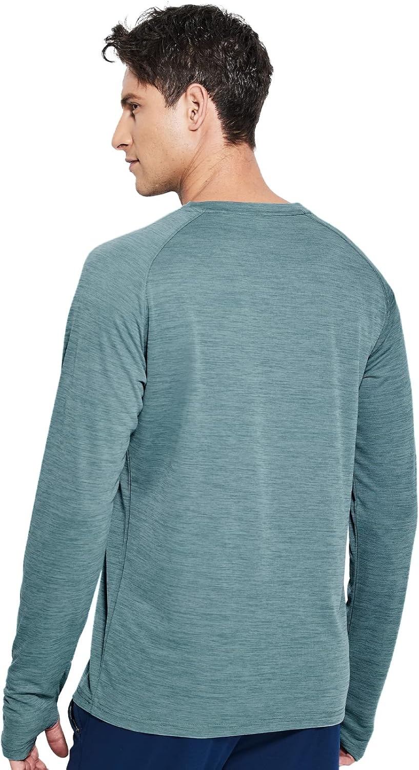 image:imageMIER Mens UPF 50 Sun Shirts Quick Dry Long Sleeve UV Shirts Lightweight Rash Guard Swim TShirts Hiking RunningHaze Blue