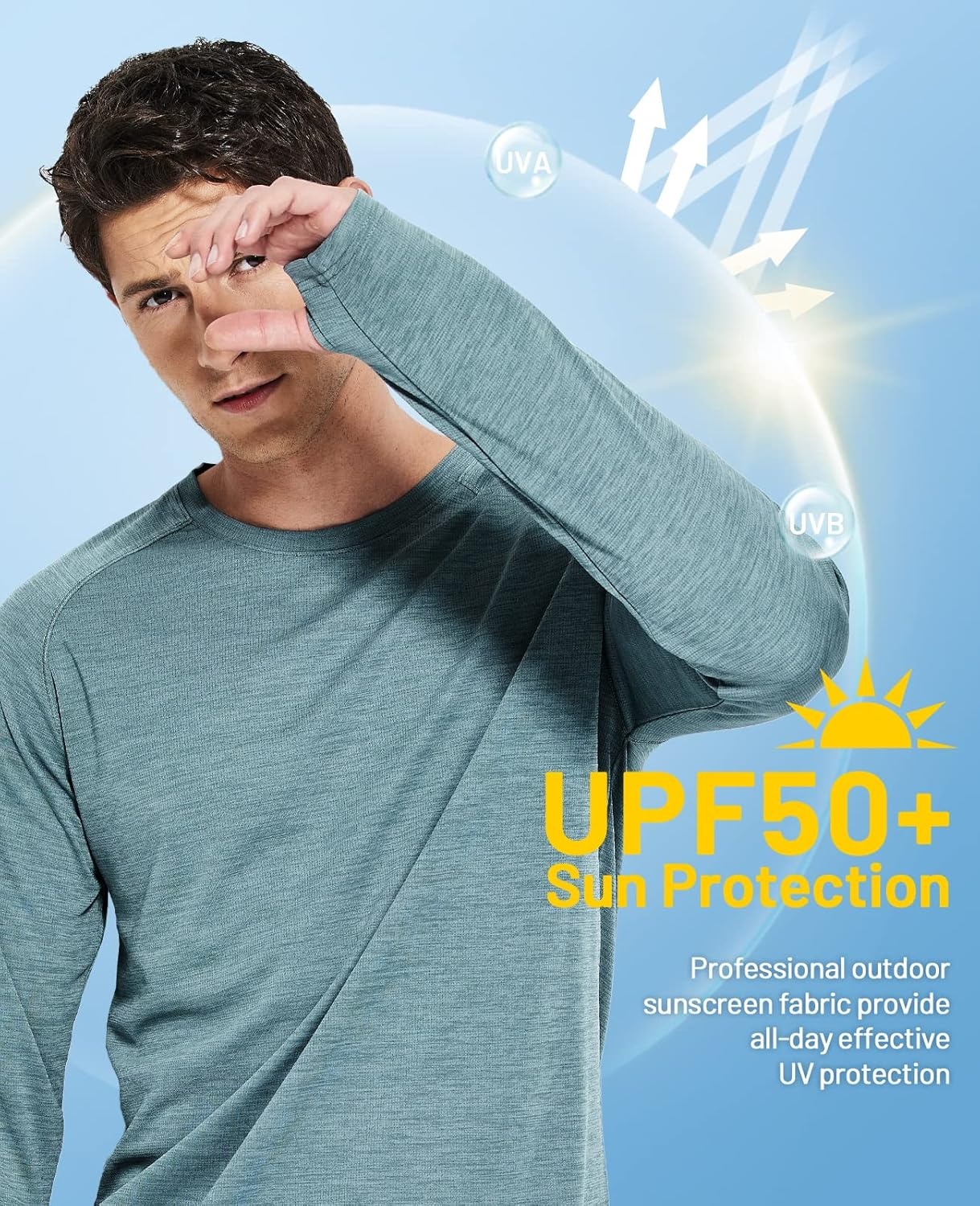 image:imageMIER Mens UPF 50 Sun Shirts Quick Dry Long Sleeve UV Shirts Lightweight Rash Guard Swim TShirts Hiking RunningHaze Blue