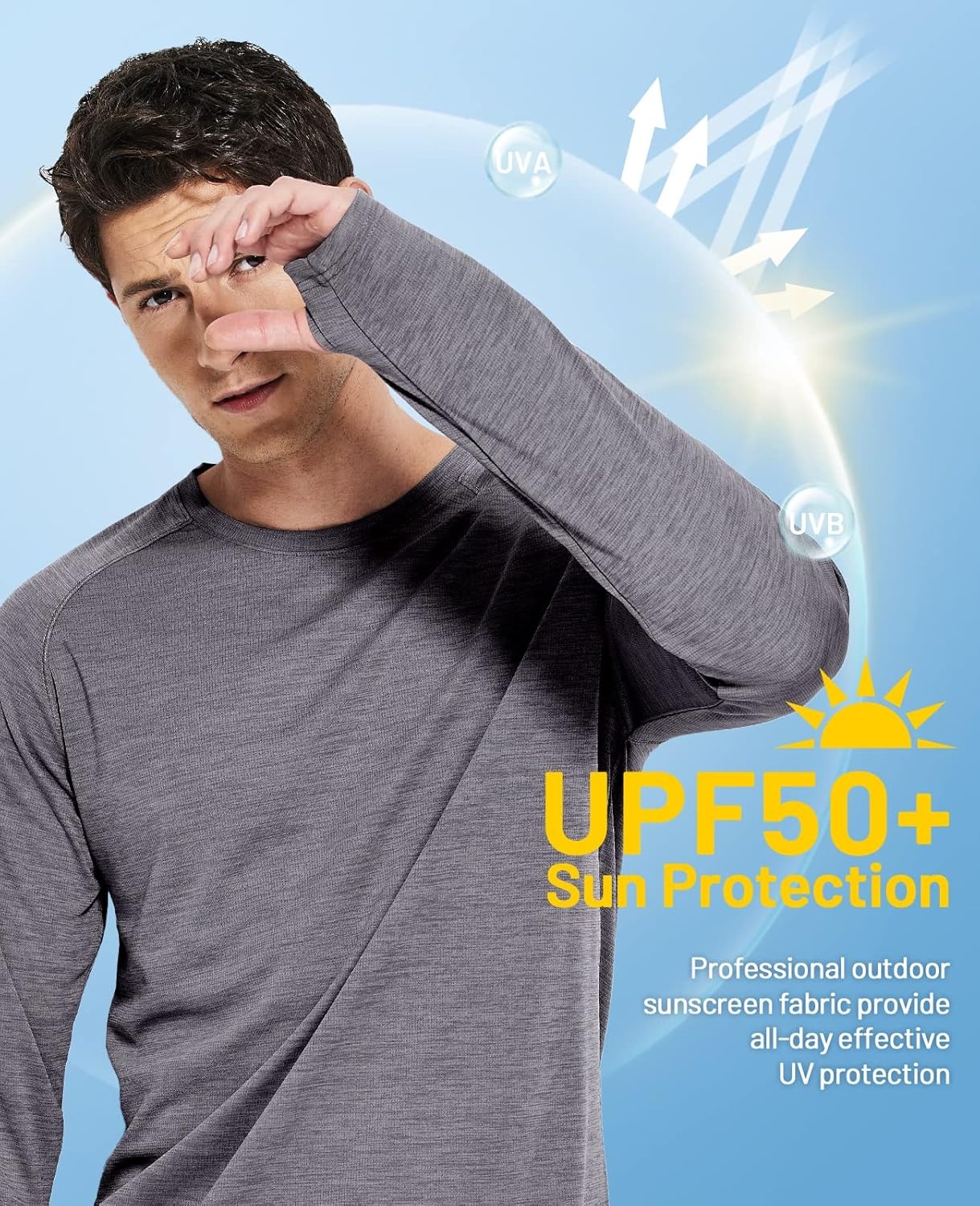 image:imageMIER Mens UPF 50 Sun Shirts Quick Dry Long Sleeve UV Shirts Lightweight Rash Guard Swim TShirts Hiking RunningHeather Dark Grey