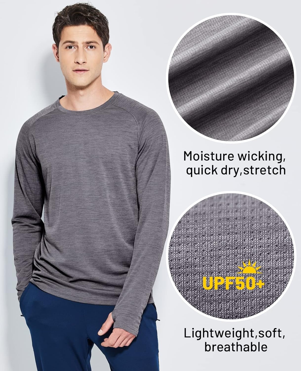 image:imageMIER Mens UPF 50 Sun Shirts Quick Dry Long Sleeve UV Shirts Lightweight Rash Guard Swim TShirts Hiking RunningHeather Dark Grey