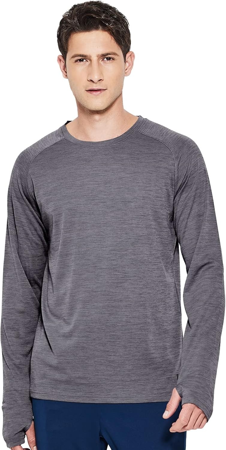 image:imageMIER Mens UPF 50 Sun Shirts Quick Dry Long Sleeve UV Shirts Lightweight Rash Guard Swim TShirts Hiking RunningHeather Dark Grey