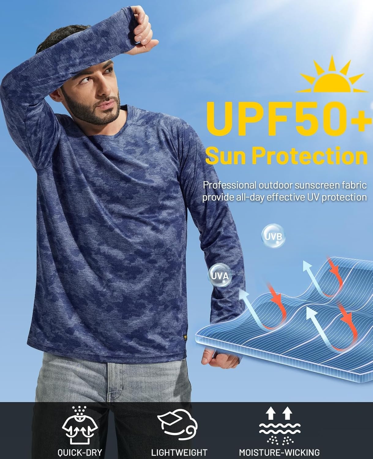 image:imageMIER Mens UPF 50 Sun Shirts Quick Dry Long Sleeve UV Shirts Lightweight Rash Guard Swim TShirts Hiking RunningOcean Blue Camo