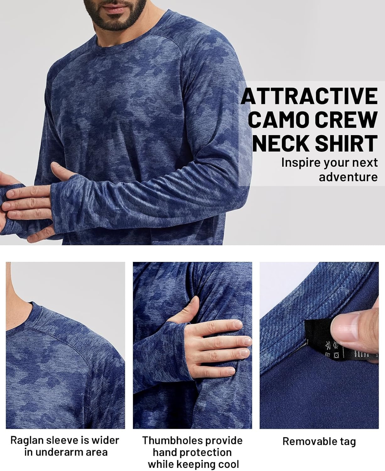 image:imageMIER Mens UPF 50 Sun Shirts Quick Dry Long Sleeve UV Shirts Lightweight Rash Guard Swim TShirts Hiking RunningOcean Blue Camo