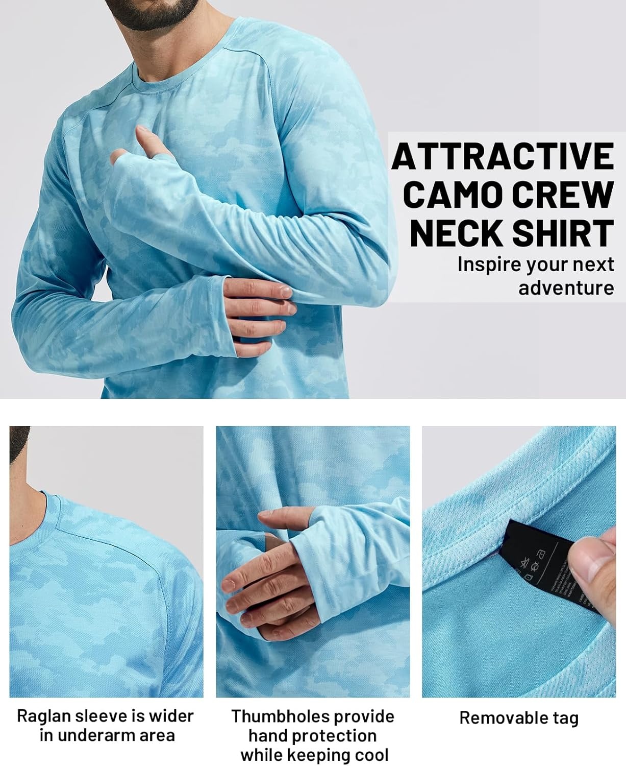 image:imageMIER Mens UPF 50 Sun Shirts Quick Dry Long Sleeve UV Shirts Lightweight Rash Guard Swim TShirts Hiking RunningSky Blue Camo