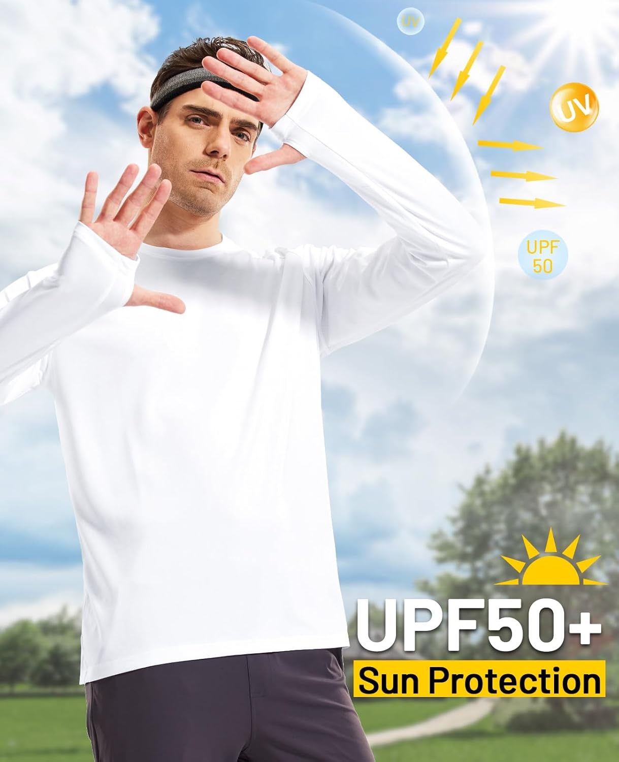 image:imageMIER Mens UPF 50 Sun Shirts Quick Dry Long Sleeve UV Shirts Lightweight Rash Guard Swim TShirts Hiking RunningWhite