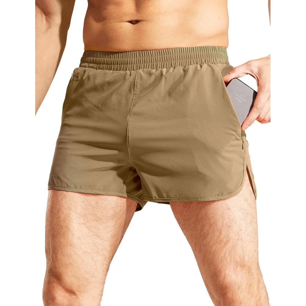 image:imageMIER Mens 3 Inches Quick Dry Running Shorts Liner Lightweight Water Resistant Athletic Workout Lined ShortsKhaki 3 Inch