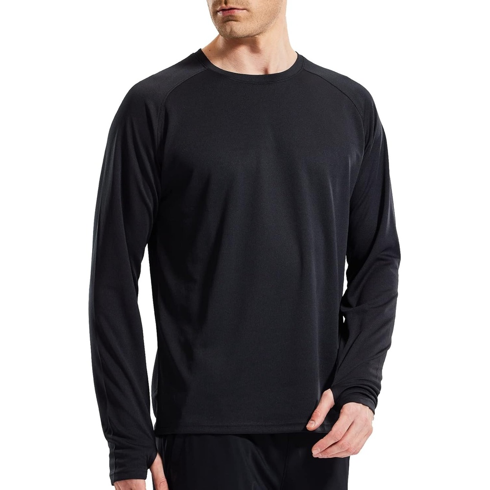 image:imageMIER Mens UPF 50 Sun Shirts Quick Dry Long Sleeve UV Shirts Lightweight Rash Guard Swim TShirts Hiking RunningBlack
